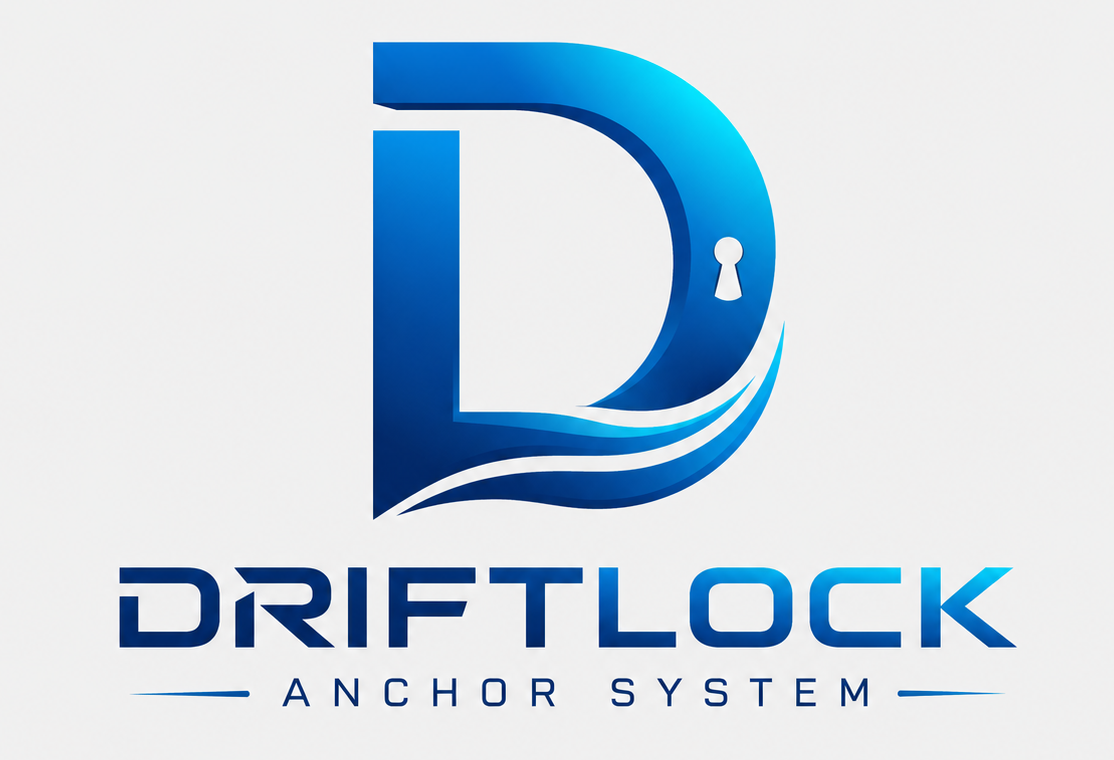 Final DriftLock Anchor System logo with a blue D lock mark and wave.